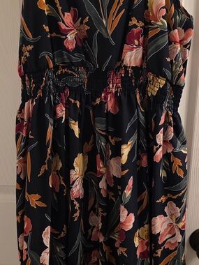 SHEIN Black Floral Mini Dress with Pink and Yellow Blooms